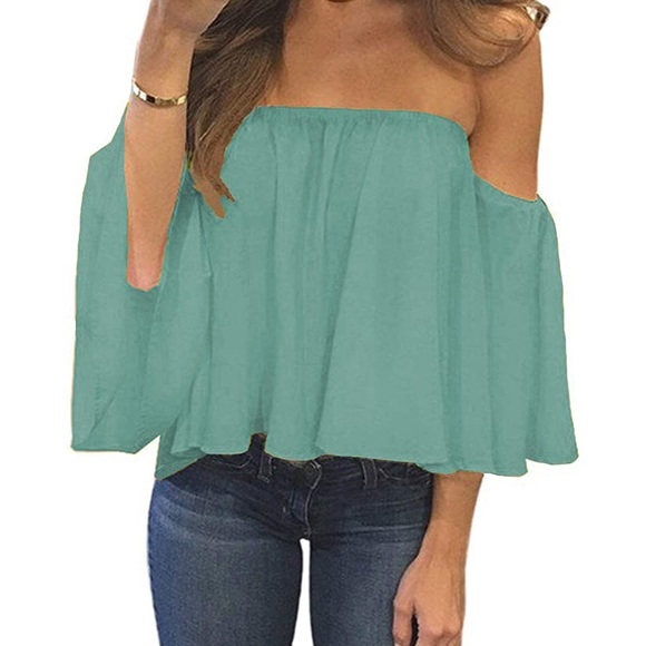 Off shoulder mint top - Picture 1 of 7
